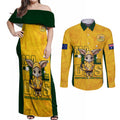 custom-matildas-couples-matching-off-shoulder-maxi-dress-and-long-sleeve-button-shirt-australian-cute-mascot-unique-gold-version