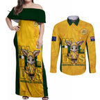 custom-matildas-couples-matching-off-shoulder-maxi-dress-and-long-sleeve-button-shirt-australian-cute-mascot-unique-gold-version