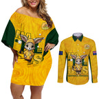 custom-matildas-couples-matching-off-shoulder-short-dress-and-long-sleeve-button-shirt-australian-cute-mascot-unique-gold-version