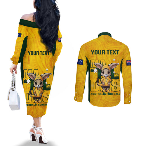 custom-matildas-couples-matching-off-the-shoulder-long-sleeve-dress-and-long-sleeve-button-shirt-australian-cute-mascot-unique-gold-version