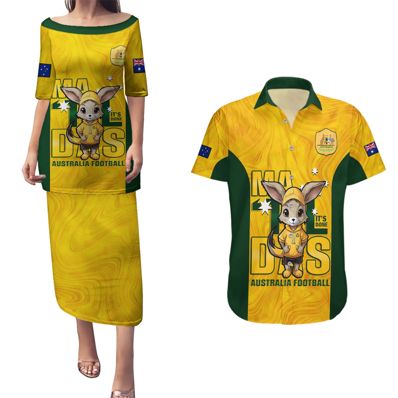 custom-matildas-couples-matching-puletasi-dress-and-hawaiian-shirt-australian-cute-mascot-unique-gold-version