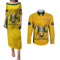 custom-matildas-couples-matching-puletasi-dress-and-long-sleeve-button-shirt-australian-cute-mascot-unique-gold-version