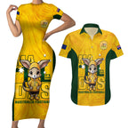 custom-matildas-couples-matching-short-sleeve-bodycon-dress-and-hawaiian-shirt-australian-cute-mascot-unique-gold-version