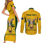 custom-matildas-couples-matching-short-sleeve-bodycon-dress-and-long-sleeve-button-shirt-australian-cute-mascot-unique-gold-version