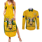 custom-matildas-couples-matching-summer-maxi-dress-and-long-sleeve-button-shirt-australian-cute-mascot-unique-gold-version