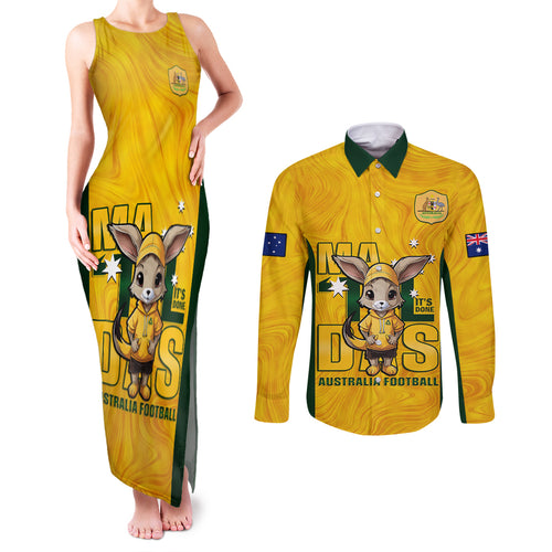 custom-matildas-couples-matching-tank-maxi-dress-and-long-sleeve-button-shirt-australian-cute-mascot-unique-gold-version