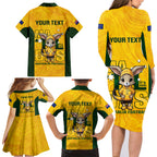 custom-matildas-family-matching-long-sleeve-bodycon-dress-and-hawaiian-shirt-australian-cute-mascot-unique-gold-version