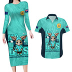custom-matildas-couples-matching-long-sleeve-bodycon-dress-and-hawaiian-shirt-australian-cute-mascot-unique-turquosie-version