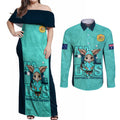 custom-matildas-couples-matching-off-shoulder-maxi-dress-and-long-sleeve-button-shirt-australian-cute-mascot-unique-turquosie-version