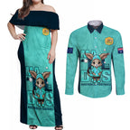 custom-matildas-couples-matching-off-shoulder-maxi-dress-and-long-sleeve-button-shirt-australian-cute-mascot-unique-turquosie-version