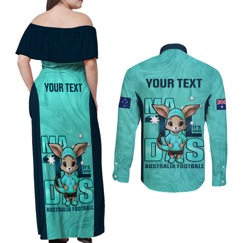 custom-matildas-couples-matching-off-shoulder-maxi-dress-and-long-sleeve-button-shirt-australian-cute-mascot-unique-turquosie-version