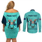custom-matildas-couples-matching-off-shoulder-short-dress-and-long-sleeve-button-shirt-australian-cute-mascot-unique-turquosie-version