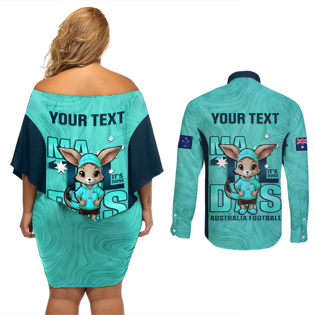 custom-matildas-couples-matching-off-shoulder-short-dress-and-long-sleeve-button-shirt-australian-cute-mascot-unique-turquosie-version