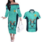custom-matildas-couples-matching-off-the-shoulder-long-sleeve-dress-and-hawaiian-shirt-australian-cute-mascot-unique-turquosie-version