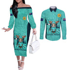 custom-matildas-couples-matching-off-the-shoulder-long-sleeve-dress-and-long-sleeve-button-shirt-australian-cute-mascot-unique-turquosie-version