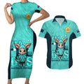 custom-matildas-couples-matching-short-sleeve-bodycon-dress-and-hawaiian-shirt-australian-cute-mascot-unique-turquosie-version