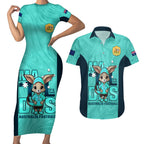 custom-matildas-couples-matching-short-sleeve-bodycon-dress-and-hawaiian-shirt-australian-cute-mascot-unique-turquosie-version