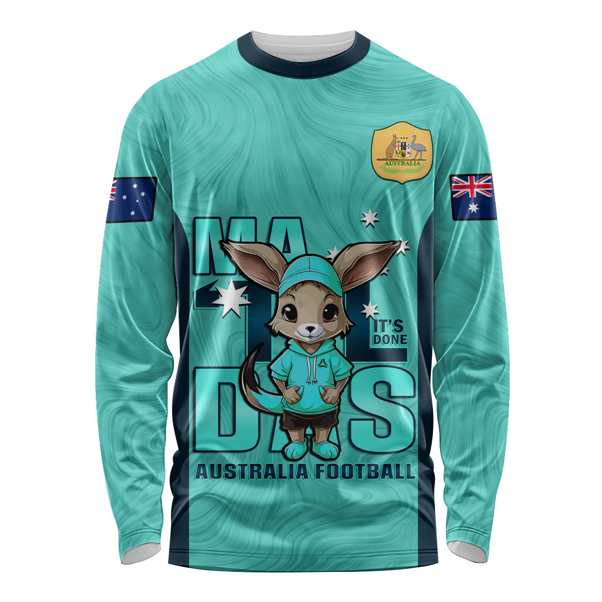 custom-matildas-long-sleeve-shirt-australian-cute-mascot-unique-turquosie-version