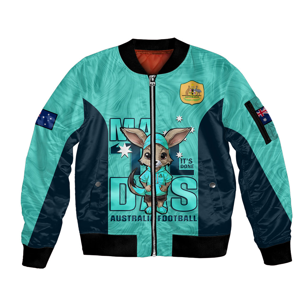 custom-matildas-sleeve-zip-bomber-jacket-australian-cute-mascot-unique-turquosie-version