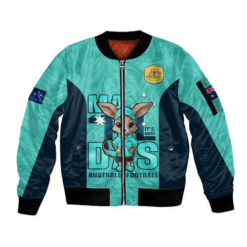 custom-matildas-sleeve-zip-bomber-jacket-australian-cute-mascot-unique-turquosie-version