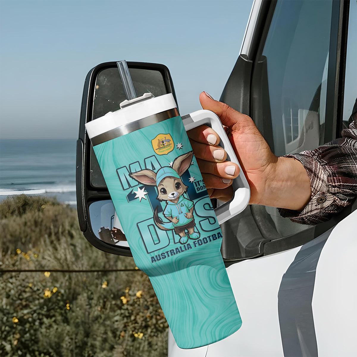 Matildas Tumbler With Handle Australian Cute Mascot Unique Turquosie Version
