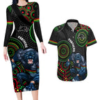 custom-nrl-panthers-couples-matching-long-sleeve-bodycon-dress-and-hawaiian-shirt-indigenous-penrith-dynamic-black-version