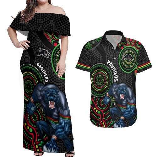custom-nrl-panthers-couples-matching-off-shoulder-maxi-dress-and-hawaiian-shirt-indigenous-penrith-dynamic-black-version
