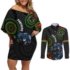 custom-nrl-panthers-couples-matching-off-shoulder-short-dress-and-long-sleeve-button-shirt-indigenous-penrith-dynamic-black-version