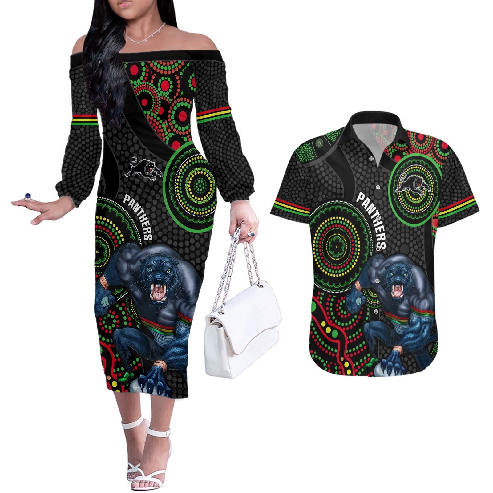 custom-nrl-panthers-couples-matching-off-the-shoulder-long-sleeve-dress-and-hawaiian-shirt-indigenous-penrith-dynamic-black-version