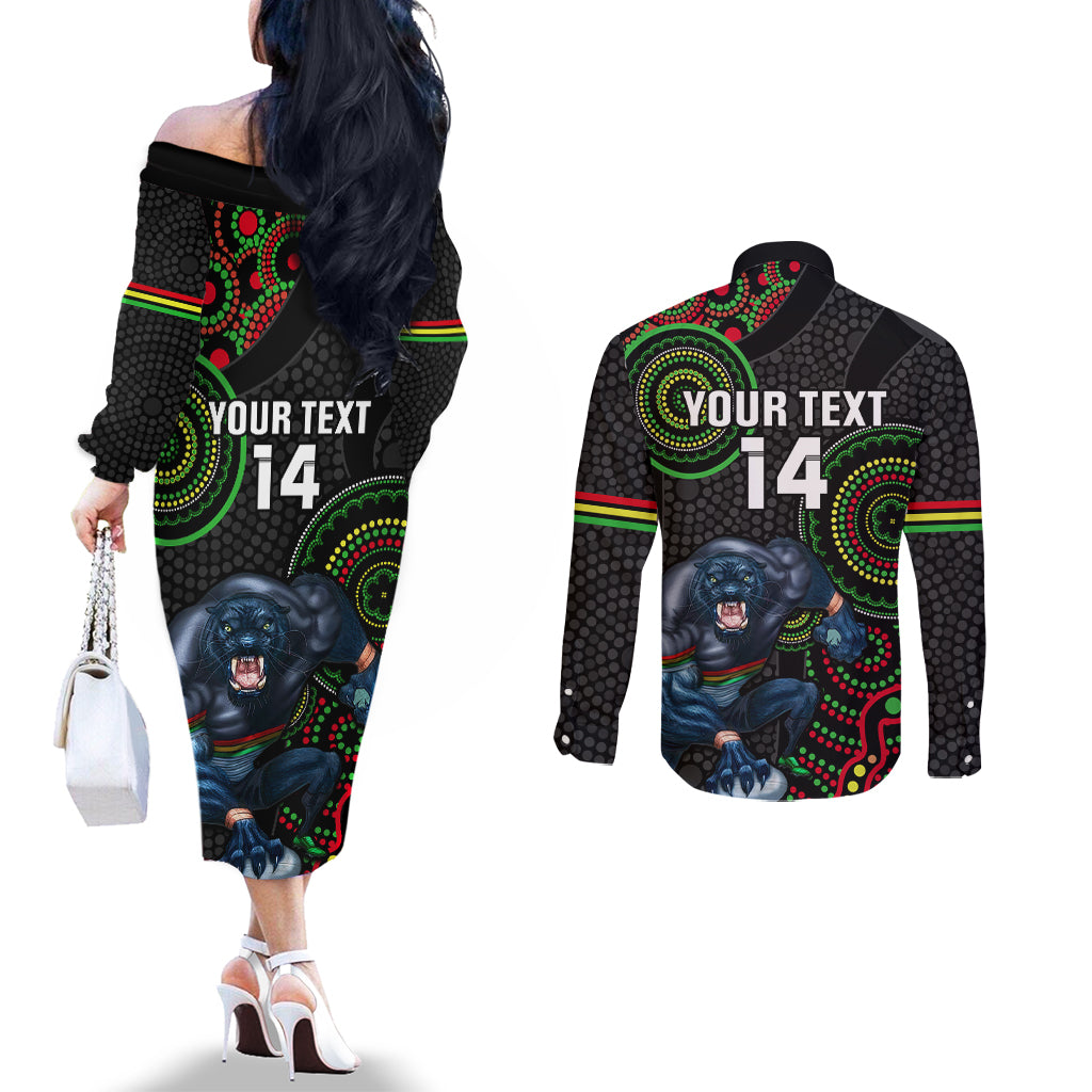 custom-nrl-panthers-couples-matching-off-the-shoulder-long-sleeve-dress-and-long-sleeve-button-shirt-indigenous-penrith-dynamic-black-version