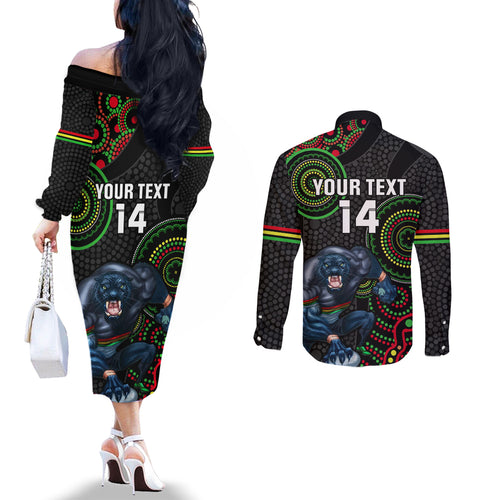 custom-nrl-panthers-couples-matching-off-the-shoulder-long-sleeve-dress-and-long-sleeve-button-shirt-indigenous-penrith-dynamic-black-version
