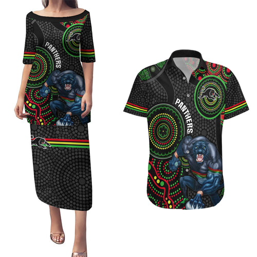 custom-nrl-panthers-couples-matching-puletasi-dress-and-hawaiian-shirt-indigenous-penrith-dynamic-black-version