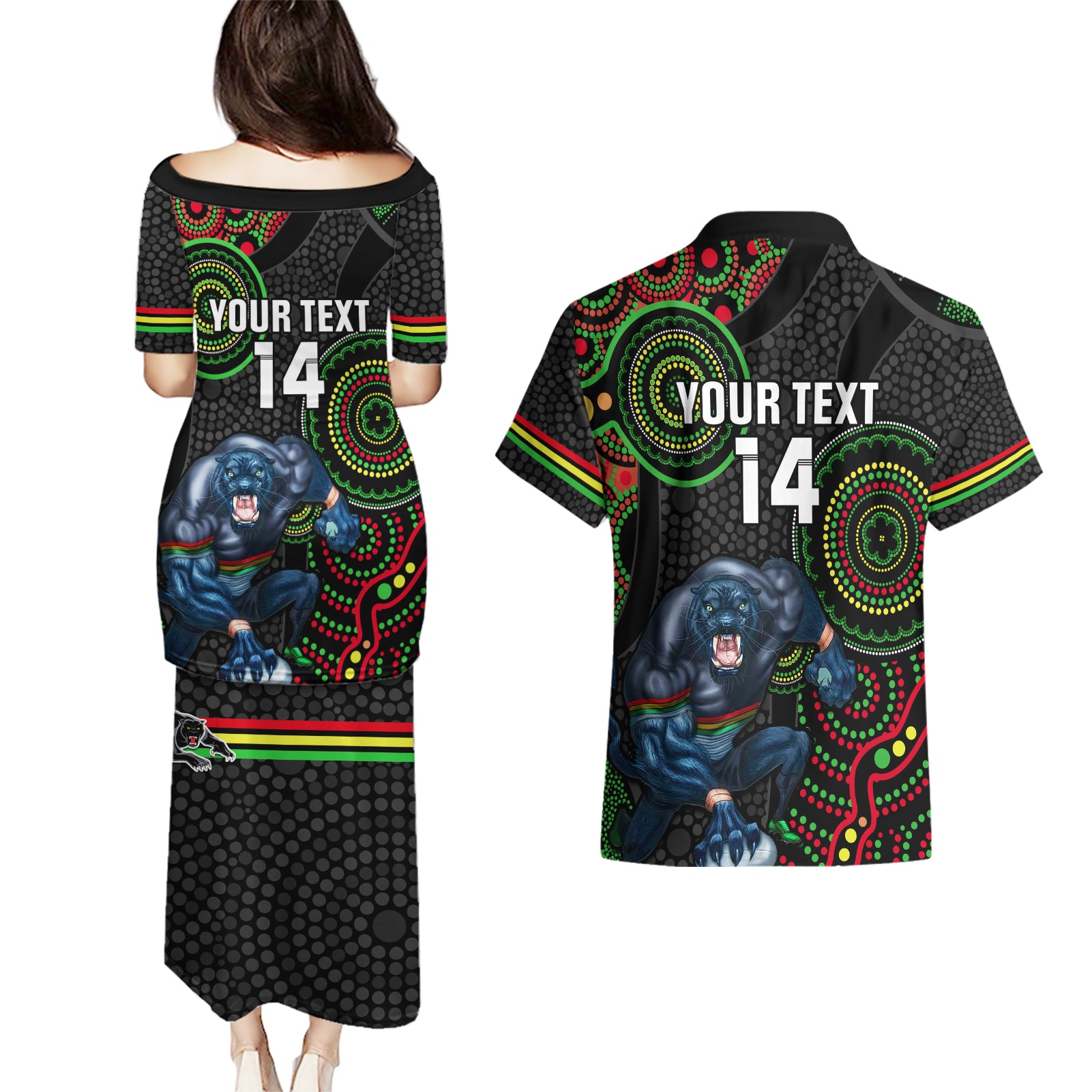 custom-nrl-panthers-couples-matching-puletasi-dress-and-hawaiian-shirt-indigenous-penrith-dynamic-black-version