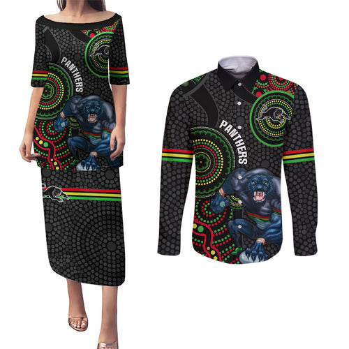 custom-nrl-panthers-couples-matching-puletasi-dress-and-long-sleeve-button-shirt-indigenous-penrith-dynamic-black-version