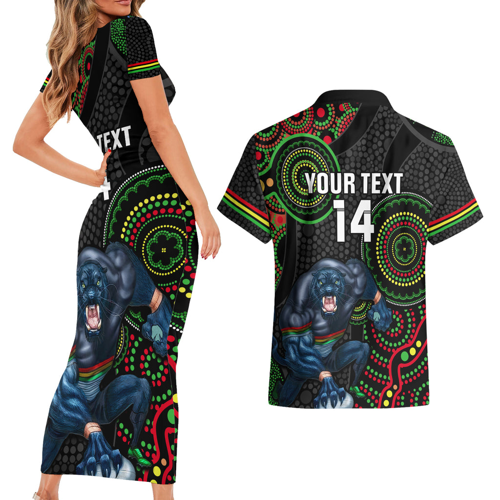 custom-nrl-panthers-couples-matching-short-sleeve-bodycon-dress-and-hawaiian-shirt-indigenous-penrith-dynamic-black-version