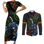 custom-nrl-panthers-couples-matching-short-sleeve-bodycon-dress-and-long-sleeve-button-shirt-indigenous-penrith-dynamic-black-version
