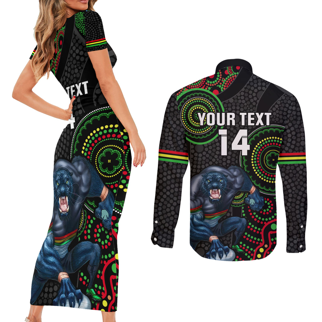 custom-nrl-panthers-couples-matching-short-sleeve-bodycon-dress-and-long-sleeve-button-shirt-indigenous-penrith-dynamic-black-version