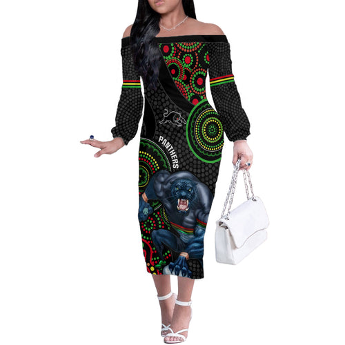 custom-nrl-panthers-family-matching-off-shoulder-long-sleeve-dress-and-hawaiian-shirt-indigenous-penrith-dynamic-black-version