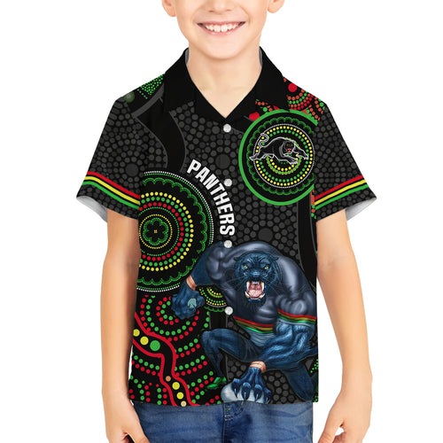 custom-nrl-panthers-family-matching-off-shoulder-short-dress-and-hawaiian-shirt-indigenous-penrith-dynamic-black-version