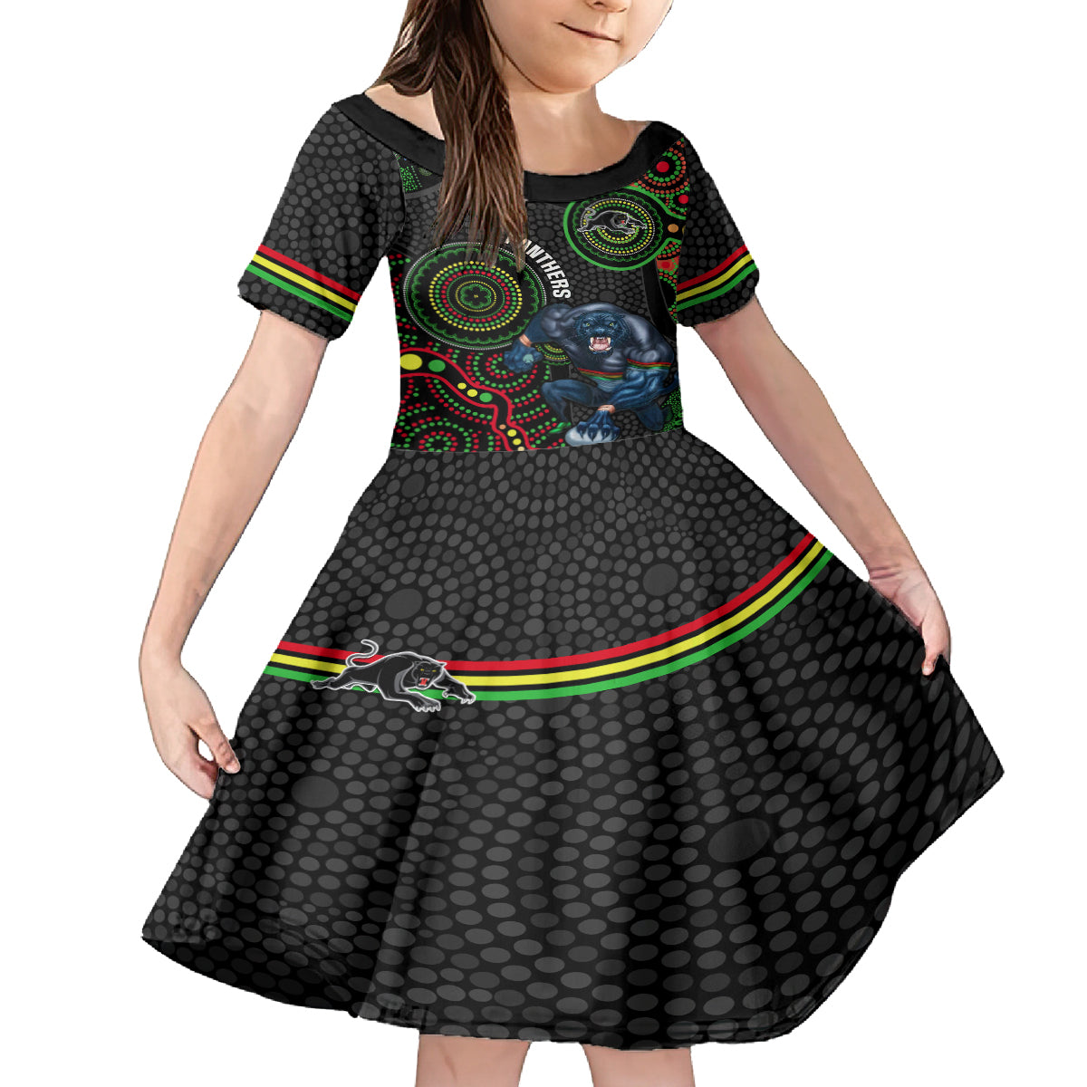 custom-nrl-panthers-kid-short-sleeve-dress-indigenous-penrith-dynamic-black-version