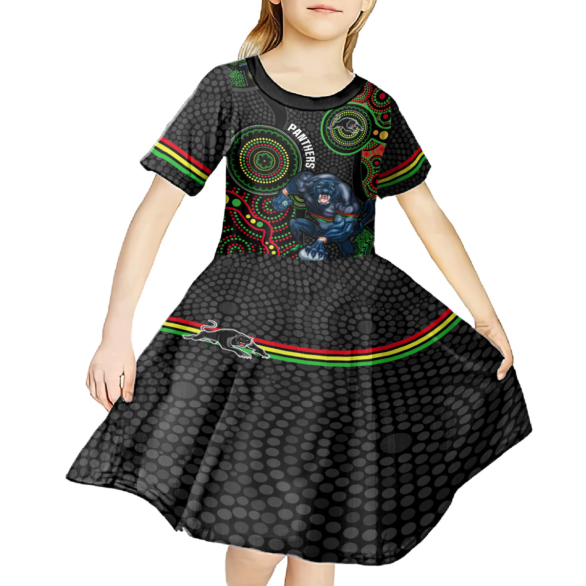 custom-nrl-panthers-kid-short-sleeve-dress-indigenous-penrith-dynamic-black-version