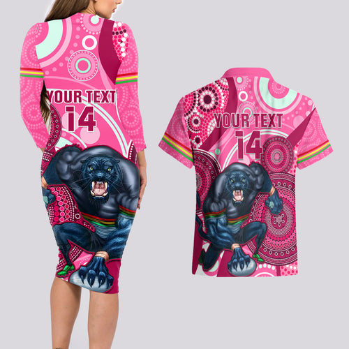 custom-nrl-panthers-couples-matching-long-sleeve-bodycon-dress-and-hawaiian-shirt-indigenous-penrith-dynamic-pink-version