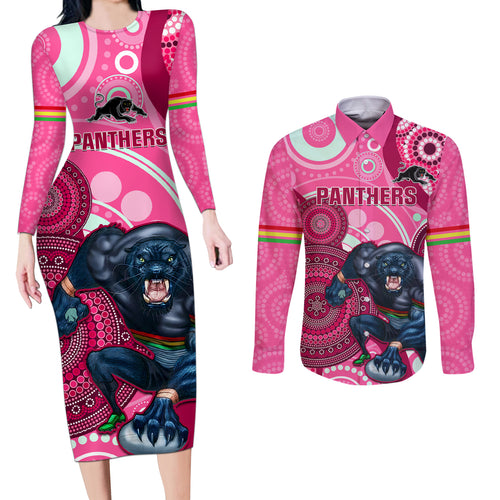 custom-nrl-panthers-couples-matching-long-sleeve-bodycon-dress-and-long-sleeve-button-shirt-indigenous-penrith-dynamic-pink-version