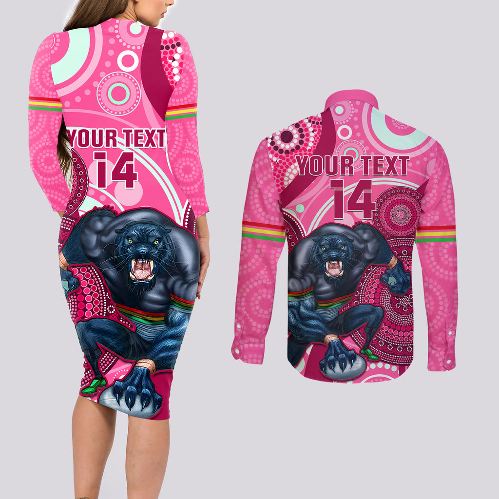 custom-nrl-panthers-couples-matching-long-sleeve-bodycon-dress-and-long-sleeve-button-shirt-indigenous-penrith-dynamic-pink-version
