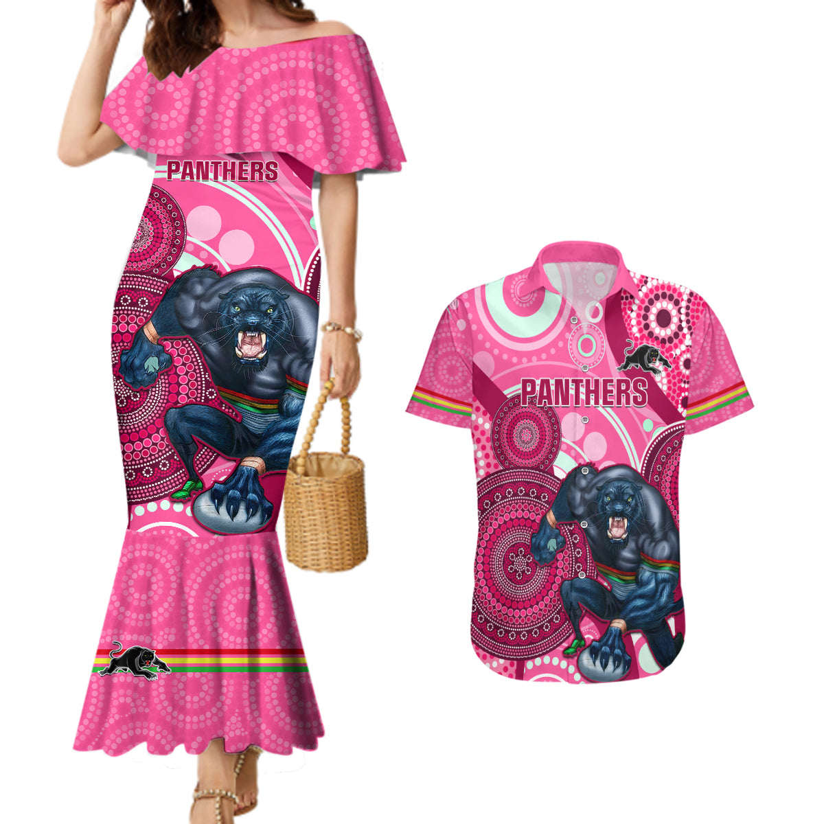 custom-nrl-panthers-couples-matching-mermaid-dress-and-hawaiian-shirt-indigenous-penrith-dynamic-pink-version