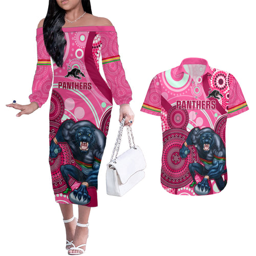 custom-nrl-panthers-couples-matching-off-the-shoulder-long-sleeve-dress-and-hawaiian-shirt-indigenous-penrith-dynamic-pink-version