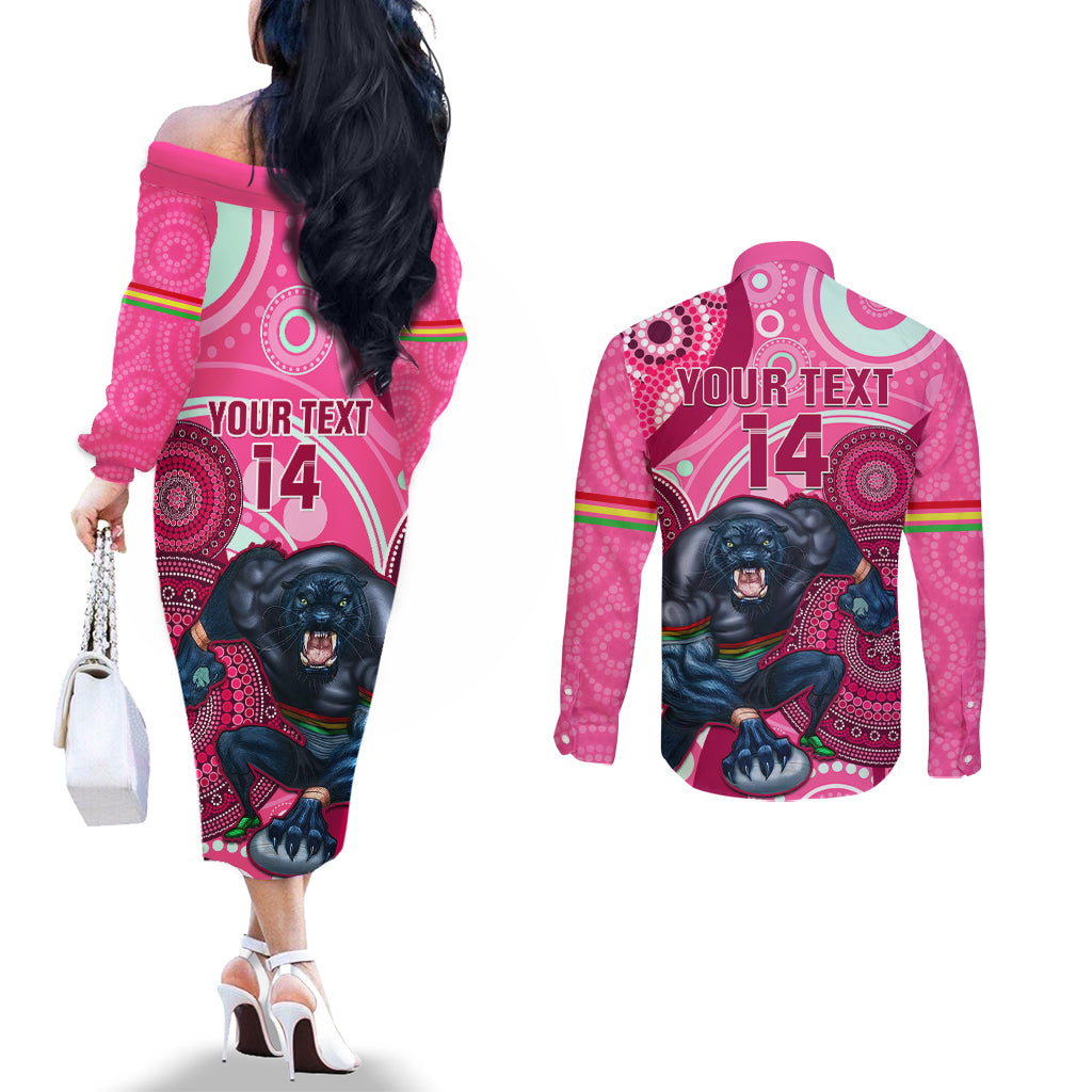 custom-nrl-panthers-couples-matching-off-the-shoulder-long-sleeve-dress-and-long-sleeve-button-shirt-indigenous-penrith-dynamic-pink-version