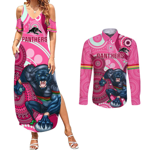 custom-nrl-panthers-couples-matching-summer-maxi-dress-and-long-sleeve-button-shirt-indigenous-penrith-dynamic-pink-version