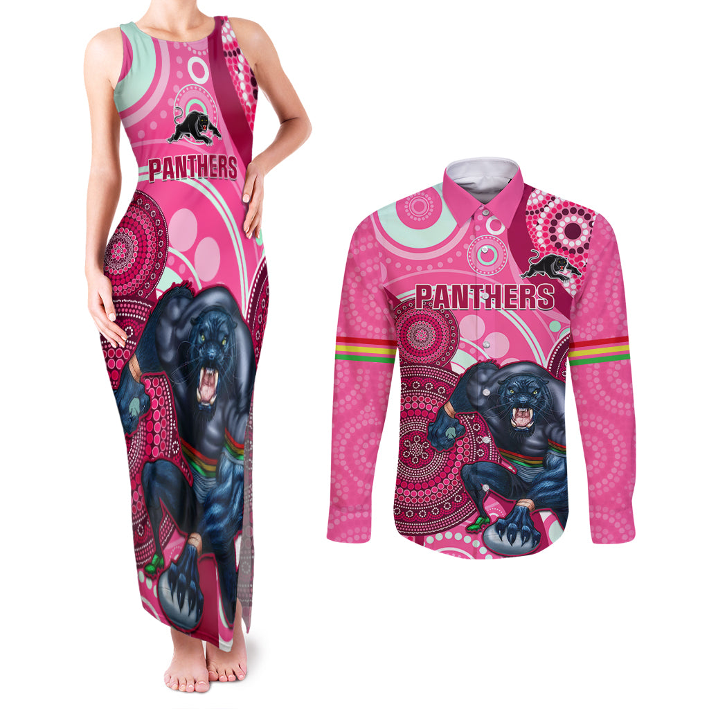 custom-nrl-panthers-couples-matching-tank-maxi-dress-and-long-sleeve-button-shirt-indigenous-penrith-dynamic-pink-version