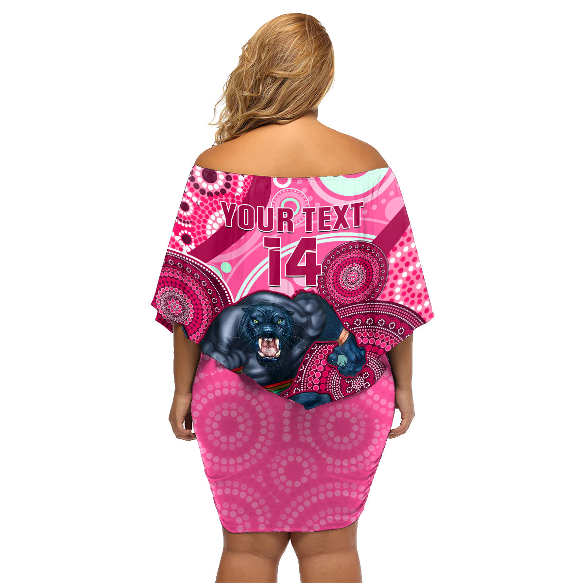 custom-nrl-panthers-family-matching-off-shoulder-short-dress-and-hawaiian-shirt-indigenous-penrith-dynamic-pink-version